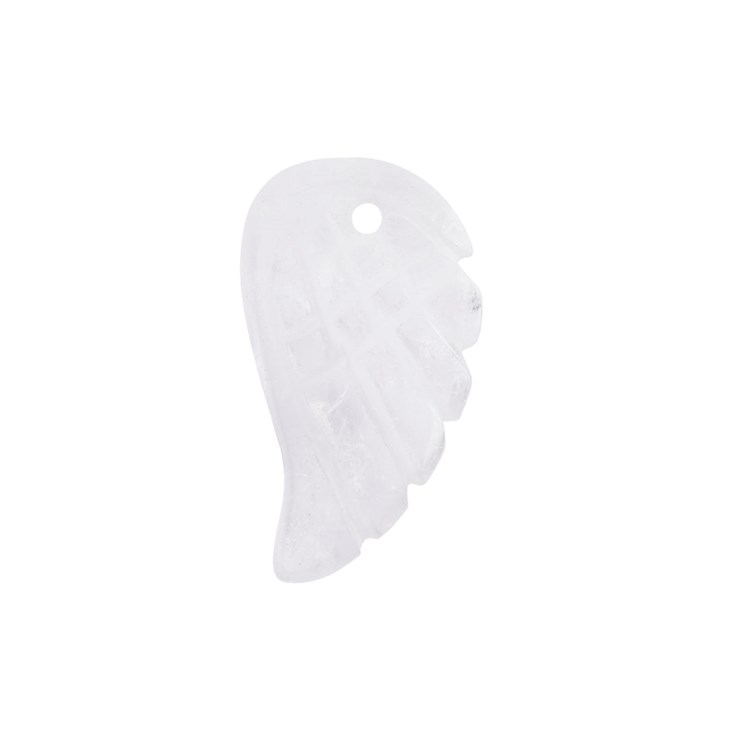 Rock Crystal (Carved Both Sides) Angel Wing 18x10mm Top Drilled