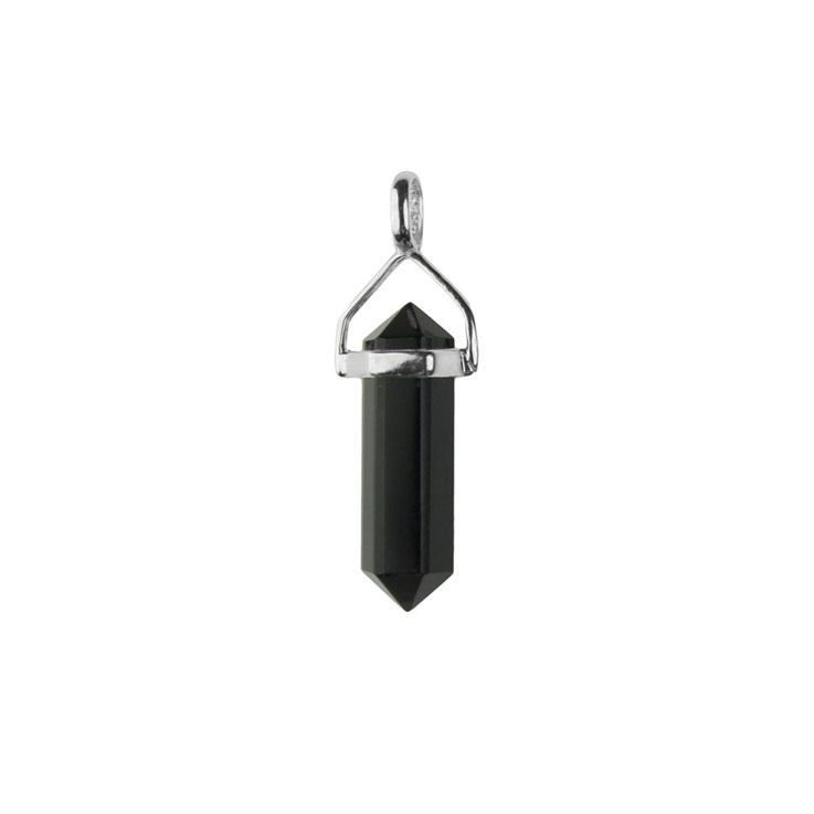 Black Agate Double Point Pendant (6x20/22mm) STS