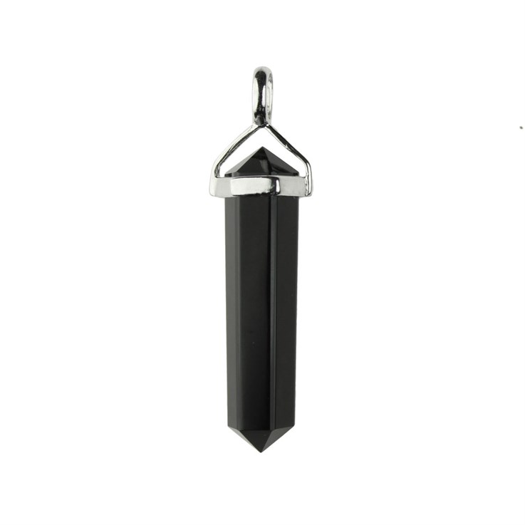 Black Agate Double Point Pendant (7x8x30/35mm) STS