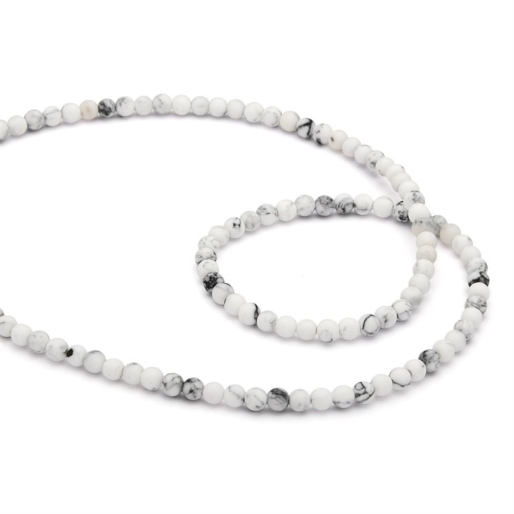 4mm Round gemstone bead White Agate with Veining MATT 40cm strand