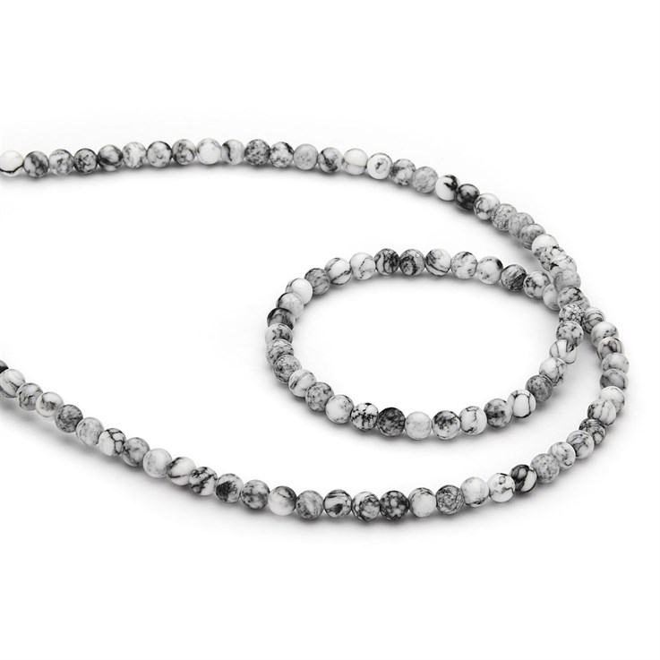 4mm Round gemstone bead White Agate with Heavy Veining Polished 40cm strand