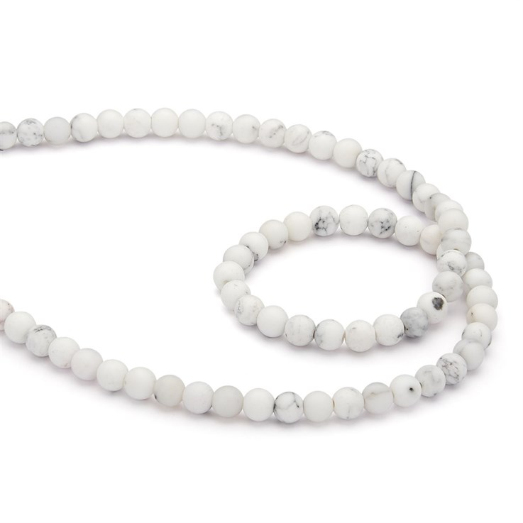 6mm Round gemstone bead White Agate with Veining MATT 40cm strand