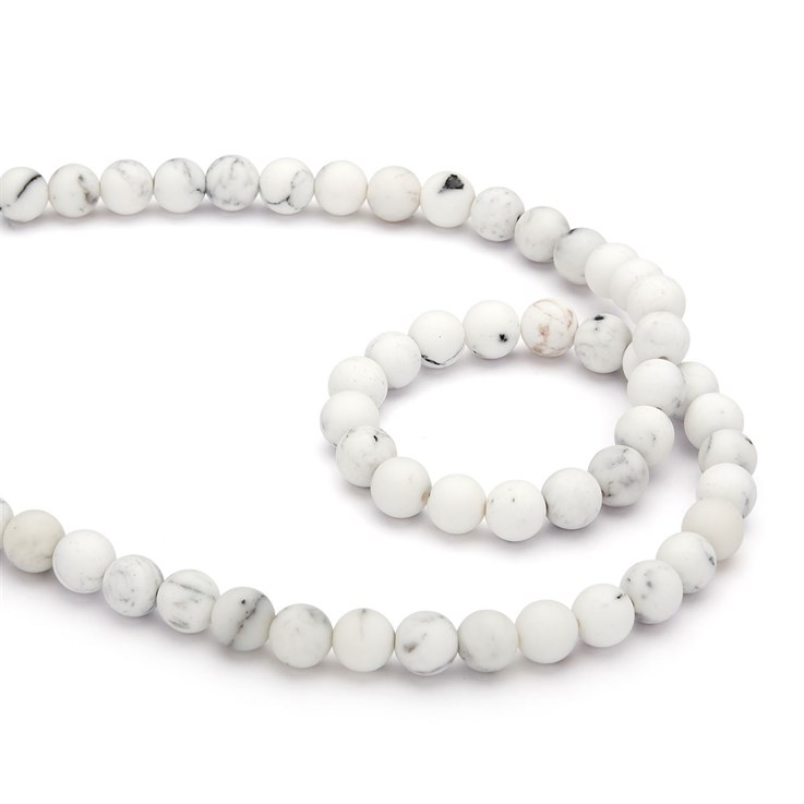 8mm Round gemstone bead White Agate with Veining MATT 40cm strand