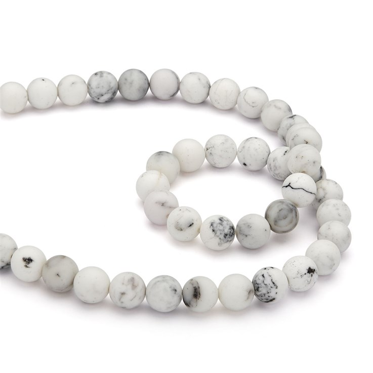 10mm Round gemstone bead White Agate with Veining MATT 40cm strand