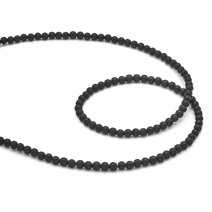 4mm Round gemstone bead Black Agate MATT 40cm strand
