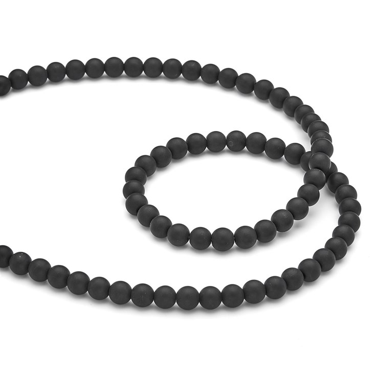 6mm Round gemstone bead Black Agate MATT 40cm strand