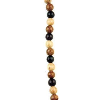 6mm Round gemstone bead Fossil Beads Brown/Conker/Beige Mix 40cm strand