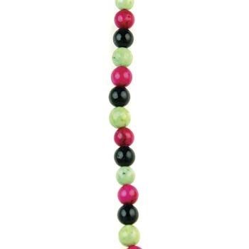 6mm Round gemstone bead Fossil Beads Black/Pink/Green Mix 40cm strand