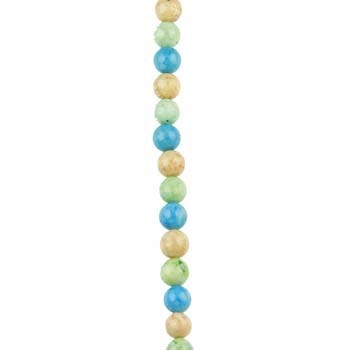 6mm Round gemstone bead Fossil Beads Turqoise/Peach/Green Mix 40cm strand