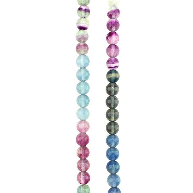 8mm Round gemstone bead Fluorite Colour Banded 'A'  Quality 39.3cm