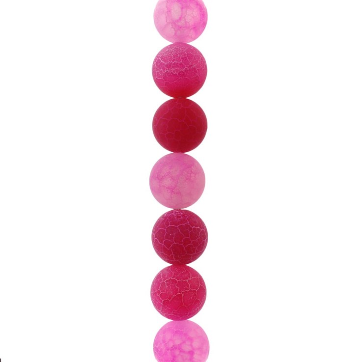 12mm Round gemstone bead  Frosted Cracked Agate Fuchsia (Dyed)  40cm strand