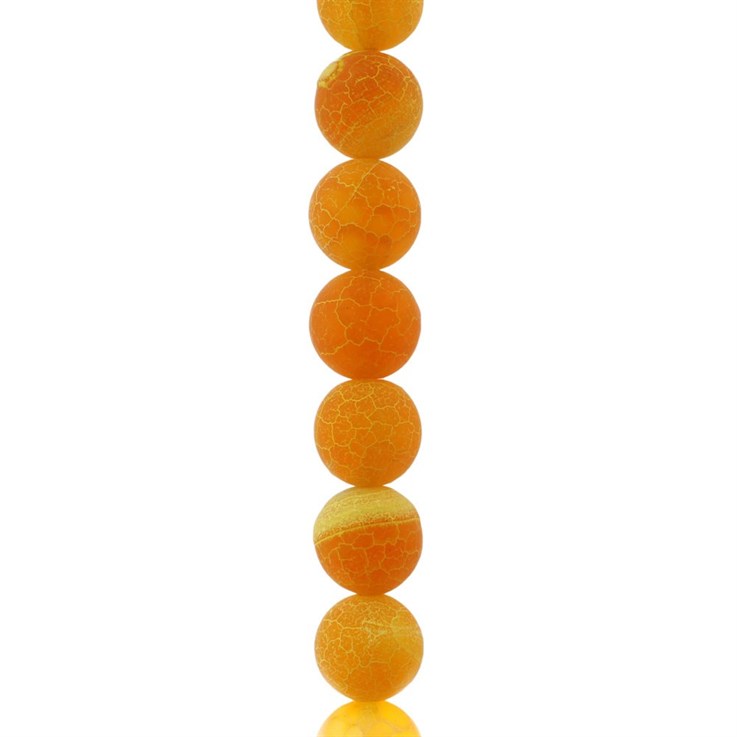 12mm Round gemstone bead  Frosted Cracked Agate Orange (Dyed) 40cm strand