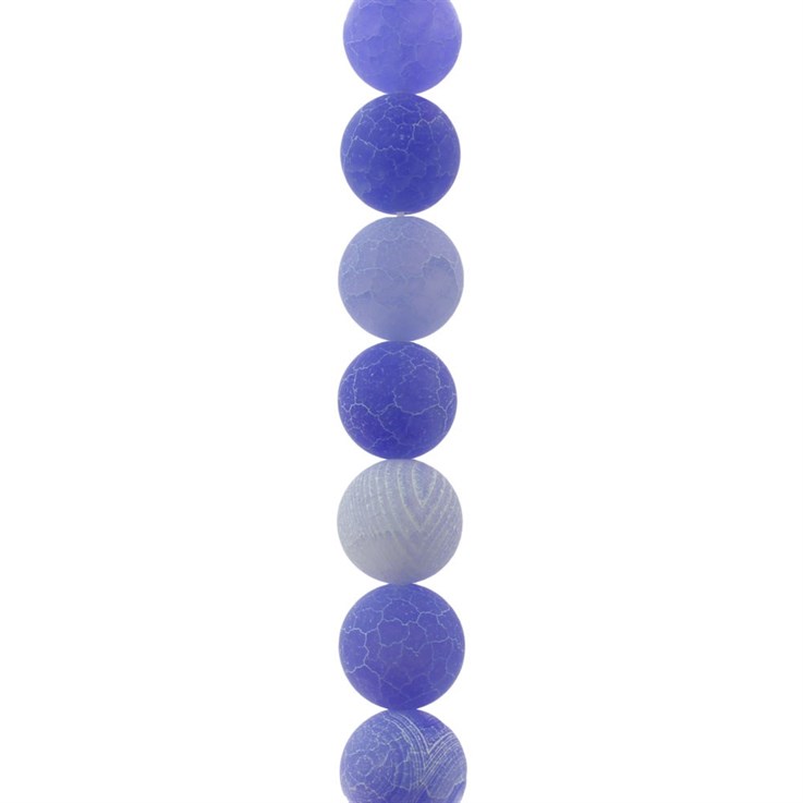 12mm Round gemstone bead  Frosted Cracked Agate Blue (Dyed)  40cm strand