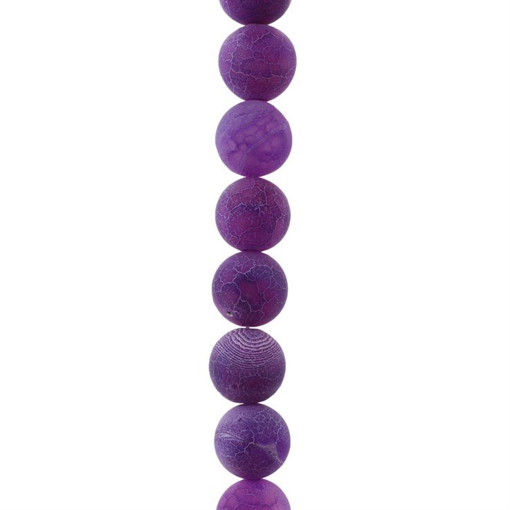 12mm Round gemstone bead  Frosted Cracked Agate Purple (Dyed)  40cm strand