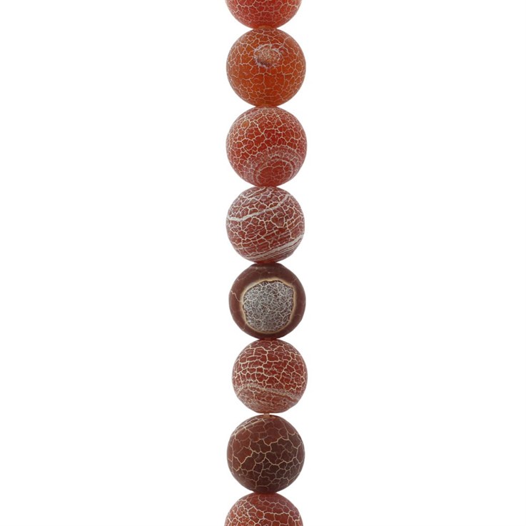 12mm Round gemstone bead  Frosted Cracked Agate Red (Dyed)  40cm strand
