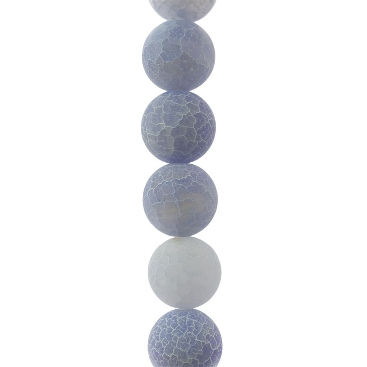16mm Round gemstone bead  Frosted Cracked Agate Blue (Dyed)  40cm strand