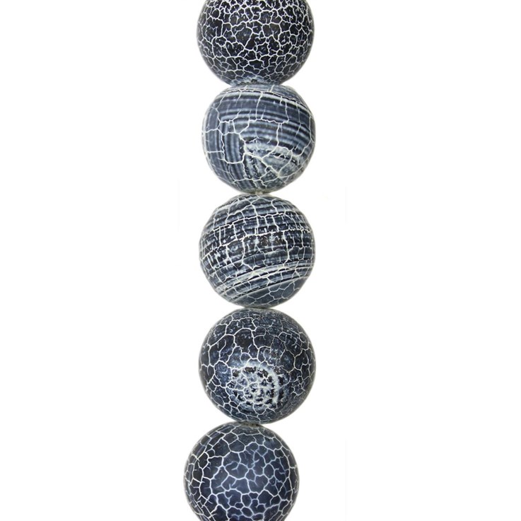 16mm Round gemstone bead  Frosted Cracked Agate Navy/Black & White (Dyed) 40cm strand