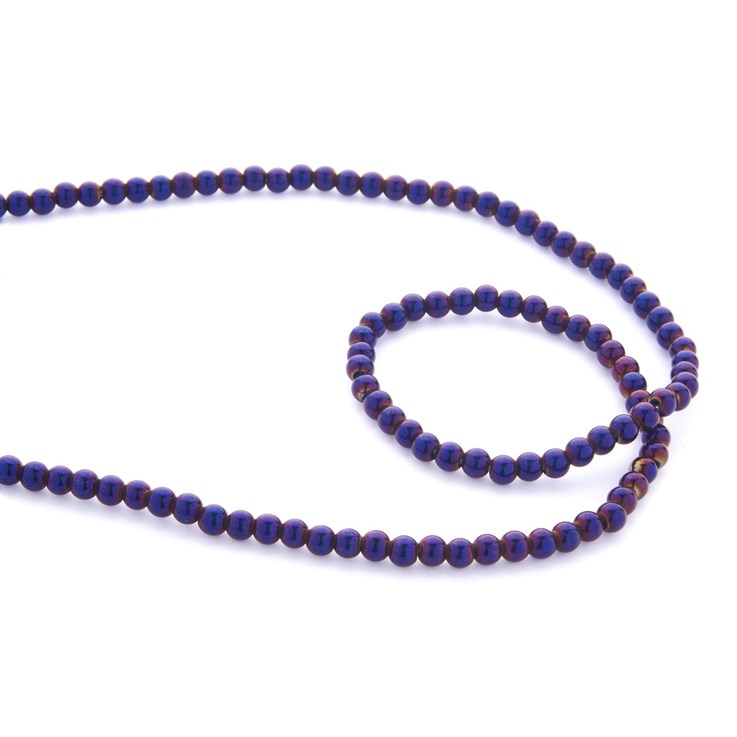 4mm Magnetic Hematine Electric Blue Colour 40cm Round Bead Strand