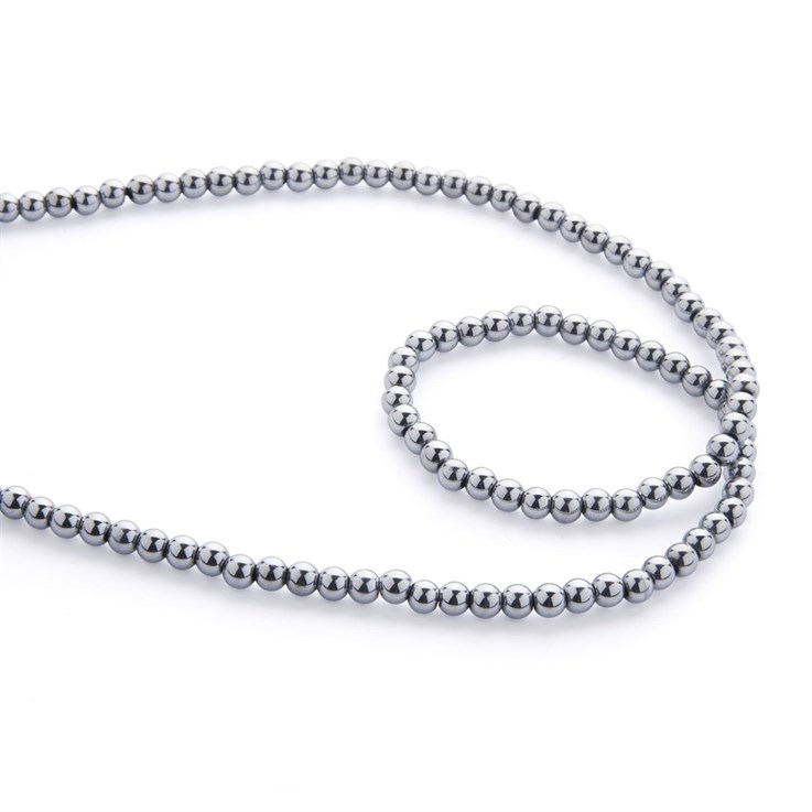 4mm Magnetic Hematine Silver Colour 40cm Round Bead Strand