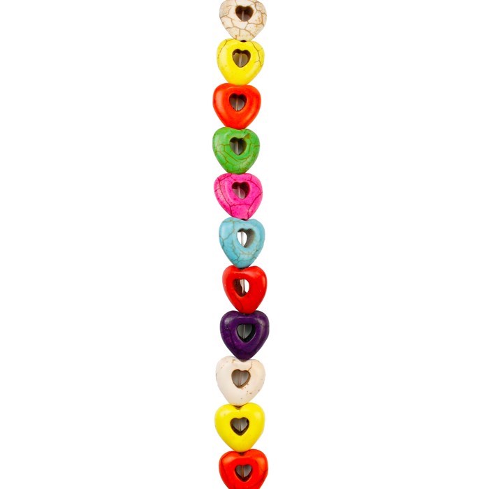 15mm Rainbow Howlite Hollow Heart Beads Mixed Colours