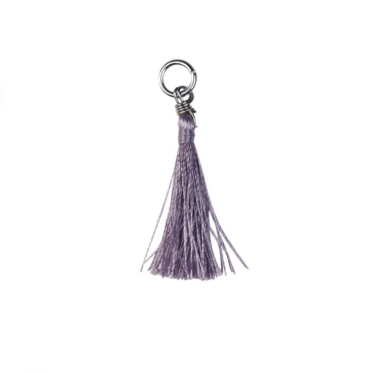 Mini Cotton Tassel Lilac 25mm Long with Rhodium Plated Ring