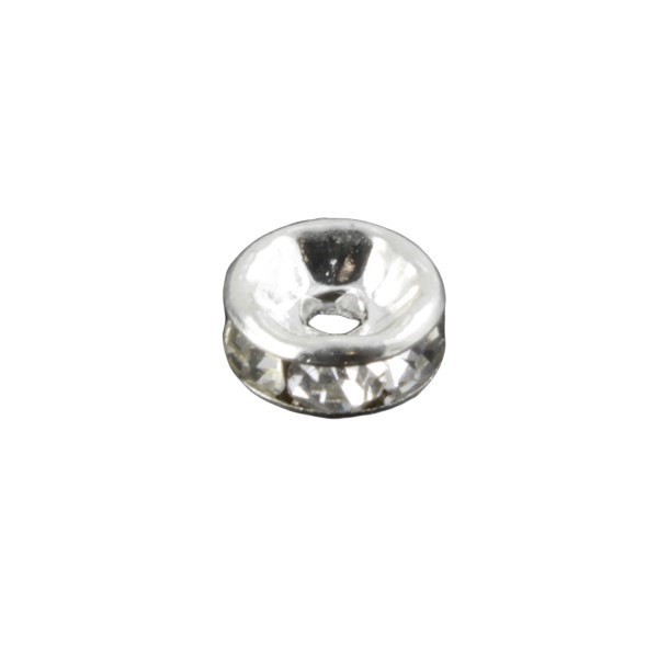 Rhinestone Rondel Shaped Bead Crystal 6mm Silver Plated (SP)