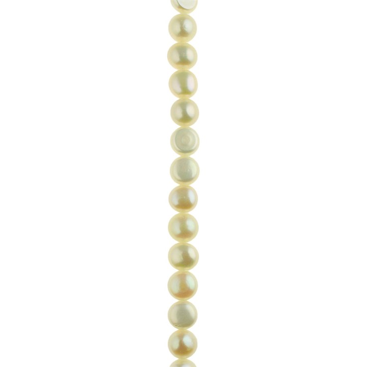 6mm Button Pearl Bead Side Drilled White 40cm Strand