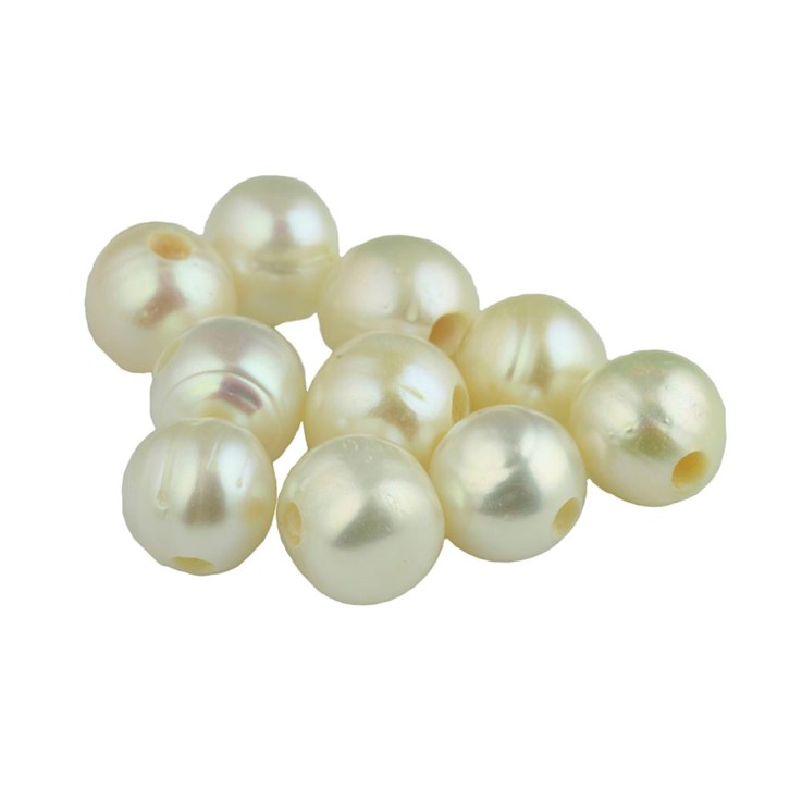 9.5-10mm Potato Pearl Bead Side Drilled 2.5mm Hole White