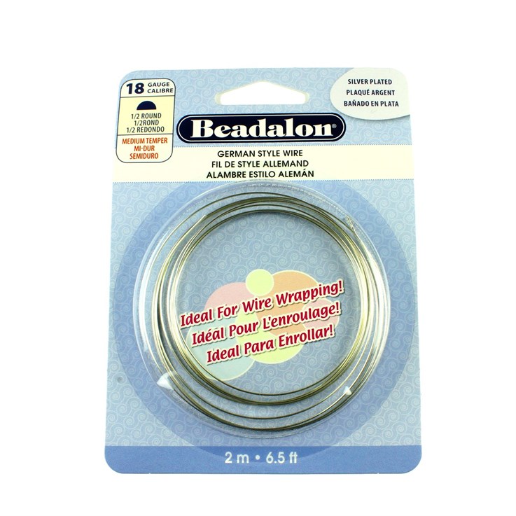 Beadalon Half  Round German Style Wire 18 Gauge Silver Plated 2 Metres