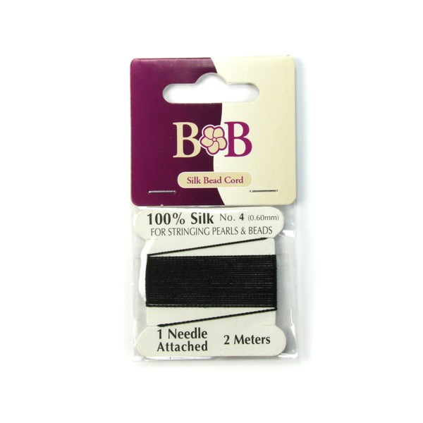 Silk Beading Thread (2 metre Lengths) 0.6mm Black with Needle