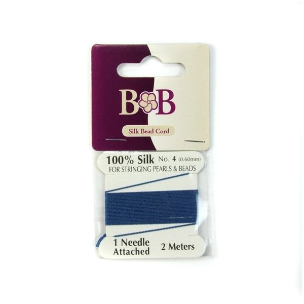 Silk Beading Thread (2 metre Lengths) 0.6mm Royal Blue with Needle