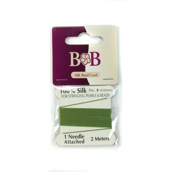 Silk Beading Thread (2 metre Lengths) 0.6mm Bright Green with Needle