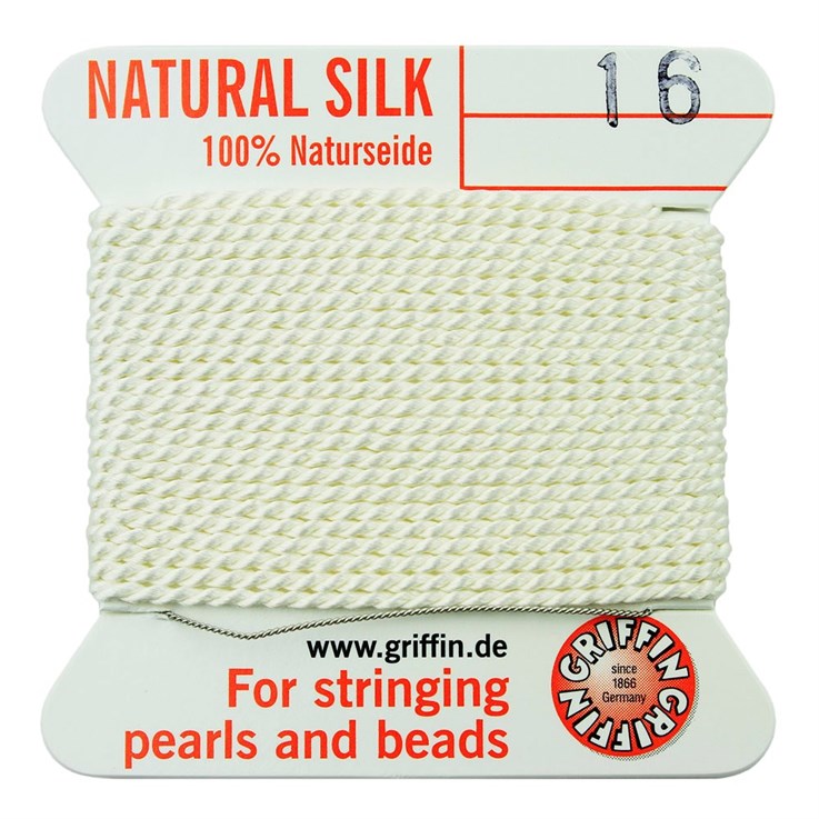 Griffin Natural Silk Beading Thread (1.05mm No.16) + Needle White 2 metres NETT