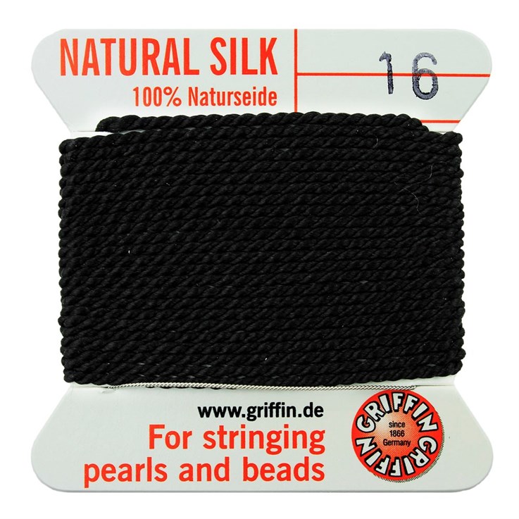Griffin Natural Silk Beading Thread (1.05mm No.16) + Needle Black 2 metres NETT