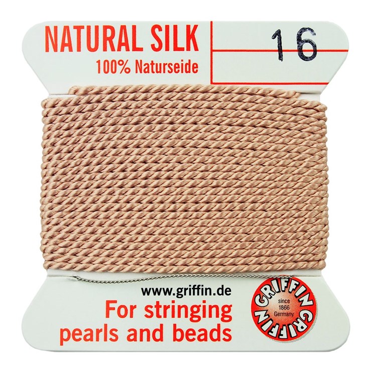 Griffin Natural Silk Beading Thread (1.05mm No.16) + Needle Light Pink 2 metres NETT