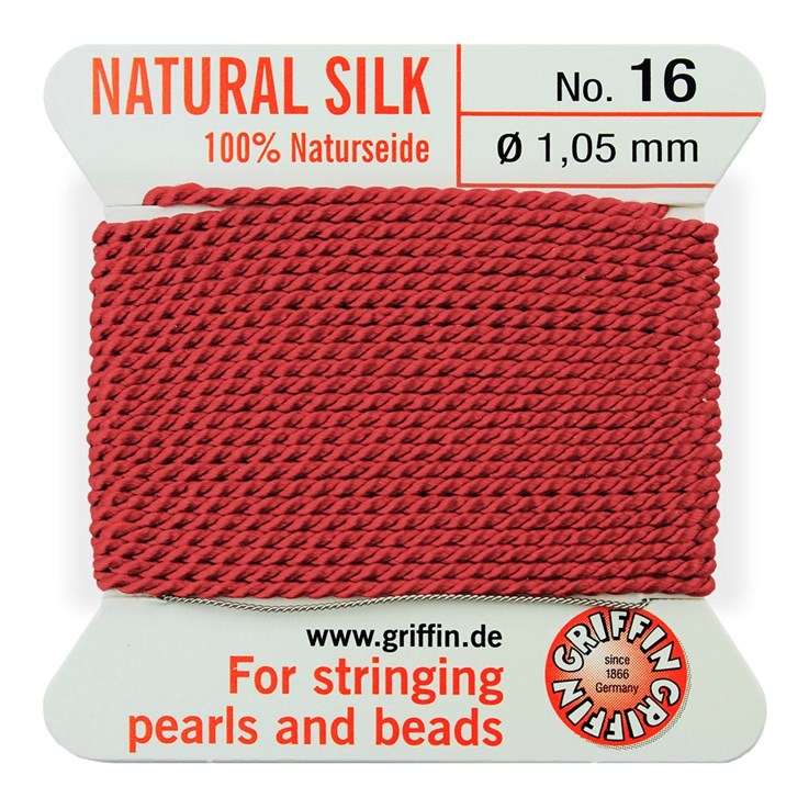 Griffin Natural Silk Beading Thread (1.05mm No.16) + Needle Red 2 metres NETT