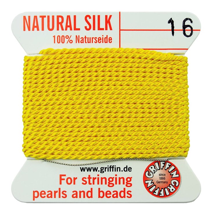 Griffin Natural Silk Beading Thread (1.05mm No.16) + Needle Yellow 2 metres NETT