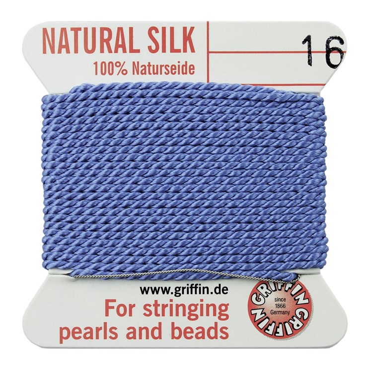 Griffin Natural Silk Beading Thread (1.05mm No.16) + Needle Blue 2 metres NETT