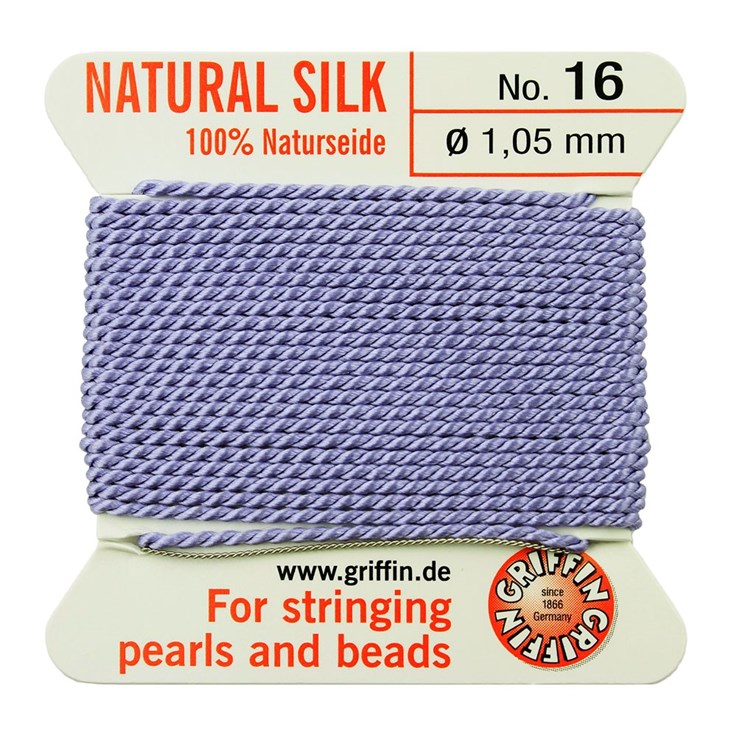 Griffin Natural Silk Beading Thread (1.05mm No.16) + Needle Lilac 2 metres NETT