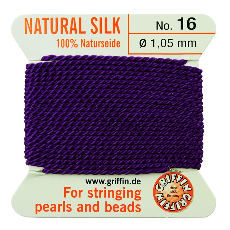 Griffin Natural Silk Beading Thread (1.05mm No.16) + Needle Amethyst 2 metres NETT