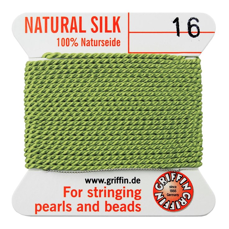 Griffin Natural Silk Beading Thread (1.05mm No.16) + Needle Jade Green 2 metres NETT