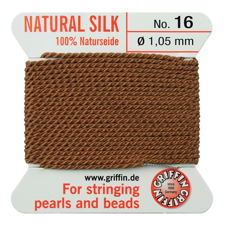Griffin Natural Silk Beading Thread (1.05mm No.16) + Needle Cornelian 2 metres NETT