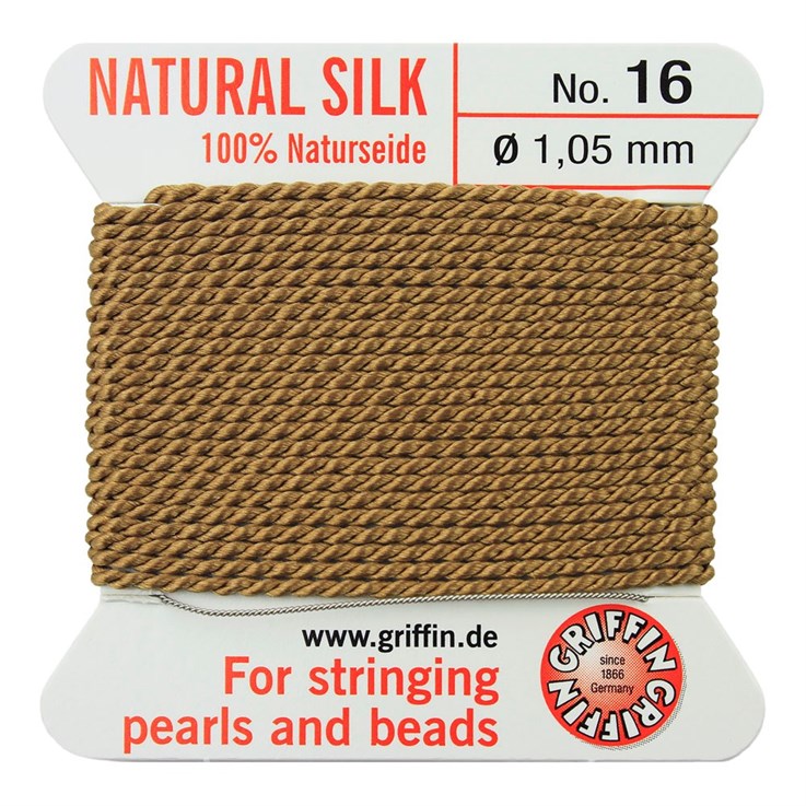 Griffin Natural Silk Beading Thread (1.05mm No.16) + Needle Beige 2 metres NETT