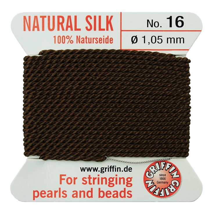 Griffin Natural Silk Beading Thread (1.05mm No.16) + Needle Brown 2 metres NETT
