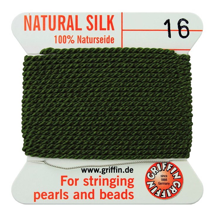 Griffin Natural Silk Beading Thread (1.05mm No.16) + Needle Olive 2 metres NETT