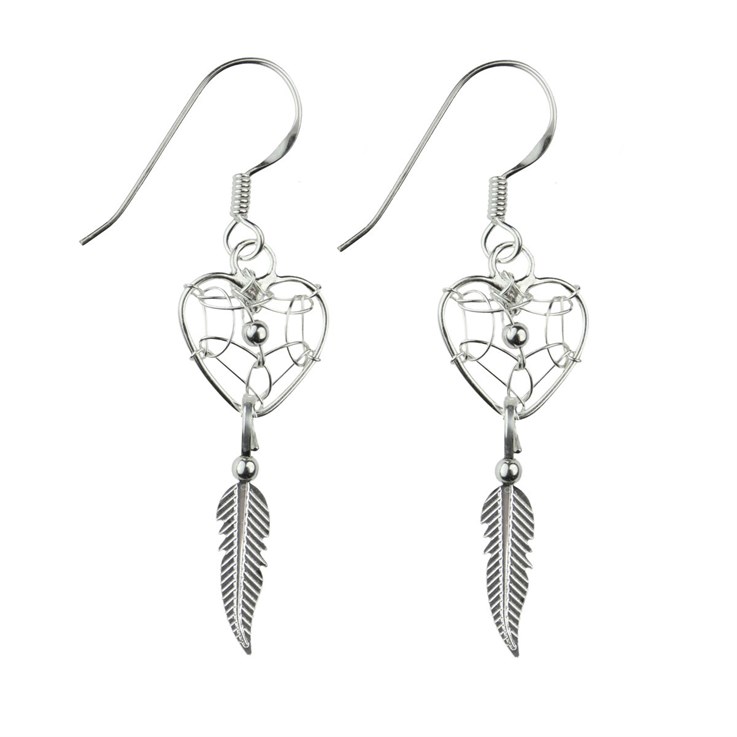 Authentic Native American Dream Catcher Mini Heart Earring Sterling Silver (STS)