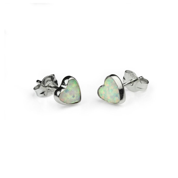 Heart Shape 6mm Sterling Silver and Manmade White Opal Earstuds