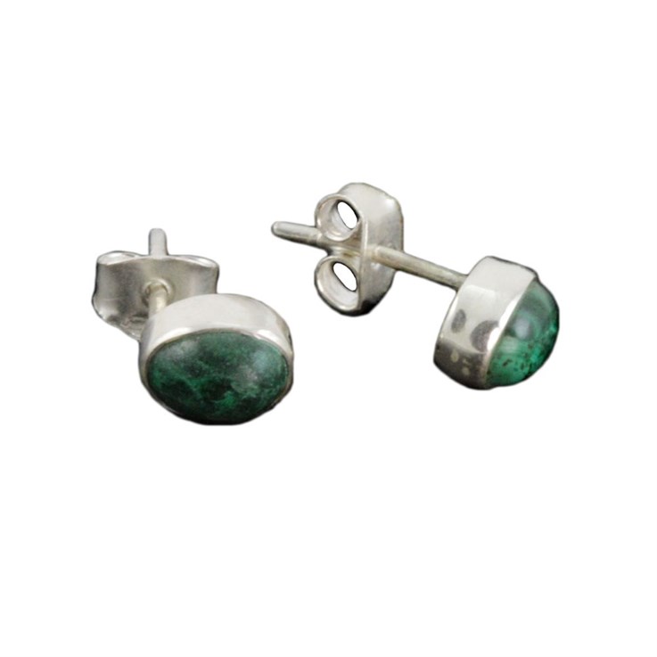 Oval (small) Earstud Earrings Sterling Silver with Malachite