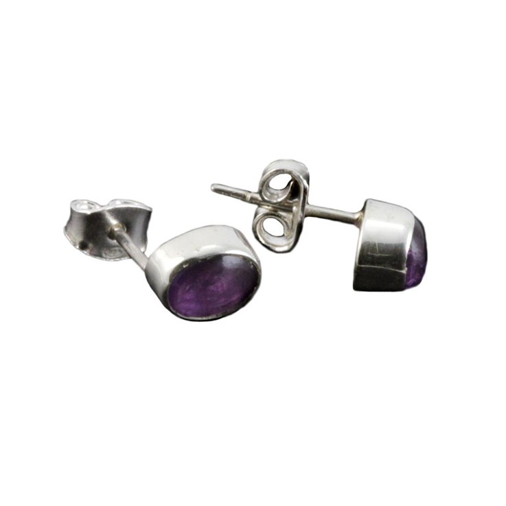 Oval (small) Earstud Earrings Sterling Silver with Amethyst
