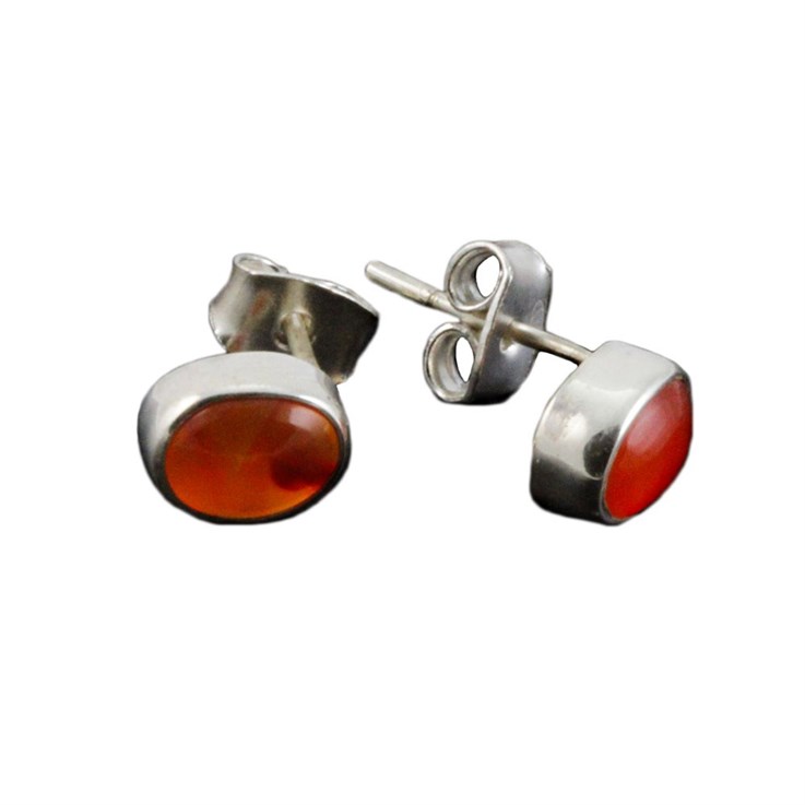 Oval (small) Earstud Earrings Sterling Silver with Carnelian